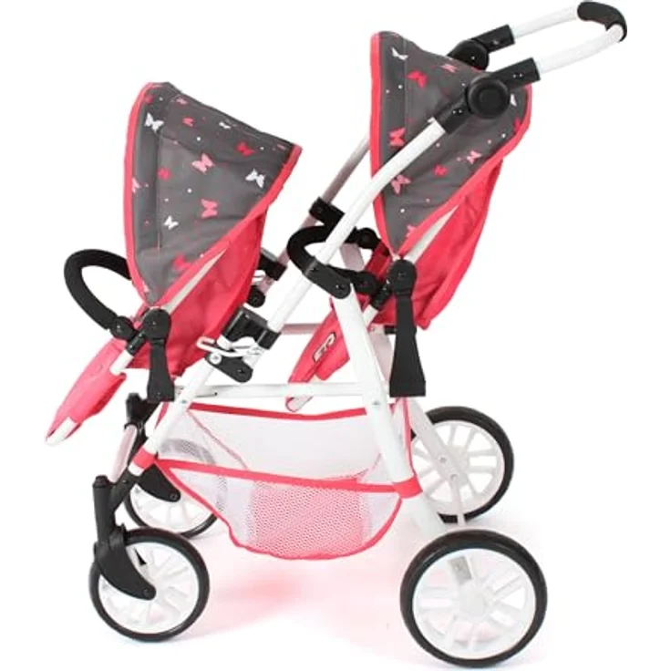 Bayer Chic 2000 - Puppenwagen Twinny, Zwillingspuppenwagen für Zwei Puppen, Zwillingsbuggy für Kinder von 4 bis 8 Jahren, Butterfly, Koralle - Preisvergleich – Bild 2