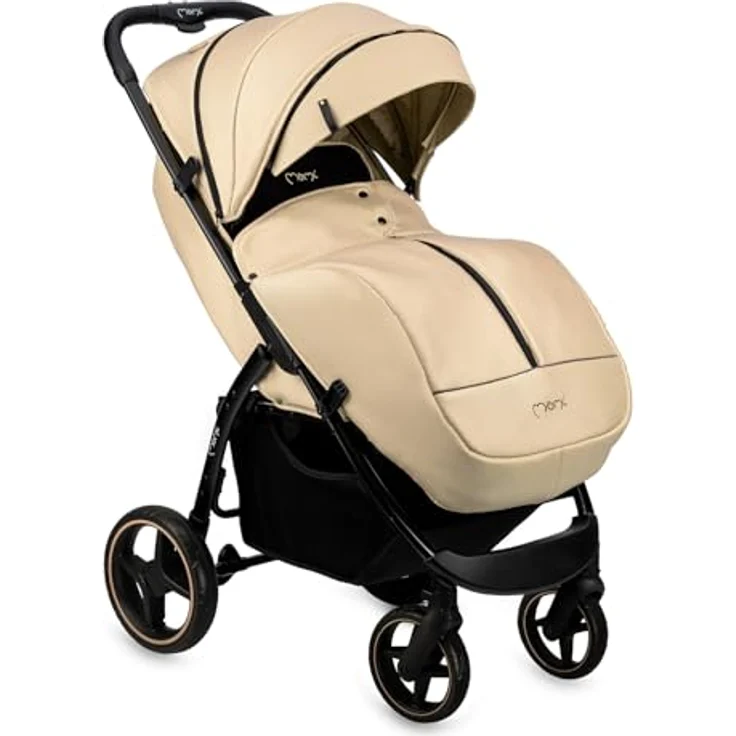 MoMi MIYA EVA Buggy, Kinderwagen mit Einhand-Faltung, XL-Rädern, 4-Rad-Federung, Beige, Zubehörset – Bild 13