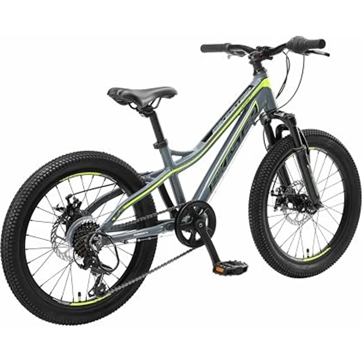 BIKESTAR Alu Mountainbike Jugendfahrrad 20 Zoll ab 6-9 Jahre Hardtail | 7 Gang Shimano Schaltung, Scheibenbremse, Federgabel | Kinder Fahrrad Grau Gelb | Risikofrei Testen – Bild 5