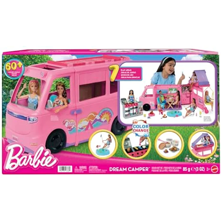 Barbie Super Abenteuer Camper, Spielzeugauto mit 7 Spielbereichen und 60+ Zubehörteilen – Bild 6
