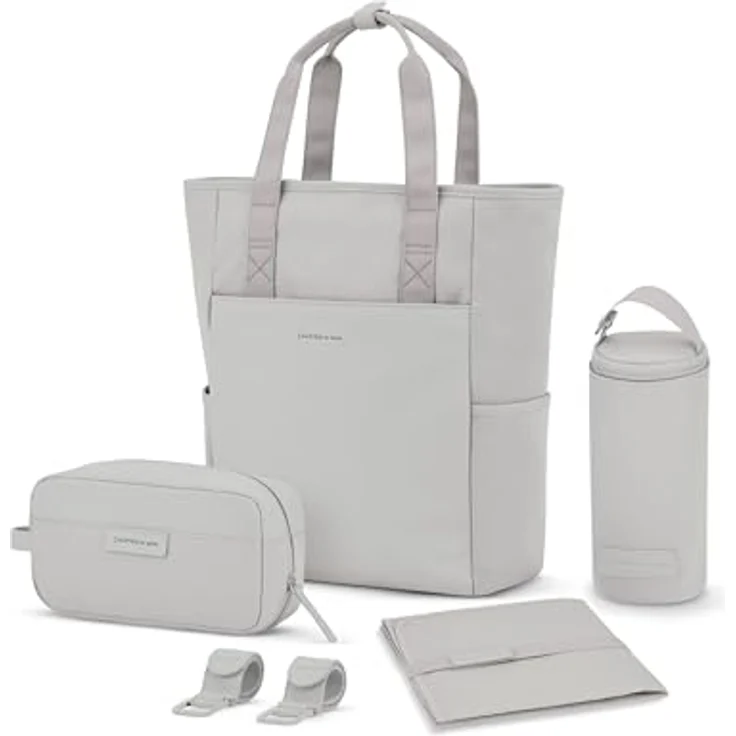 Kapten & Son Lindby Wickeltaschenset 4 tlg. mit Laptopfach, grau, 100% PET, 35 cm x 14 cm x 41 cm – Bild 1