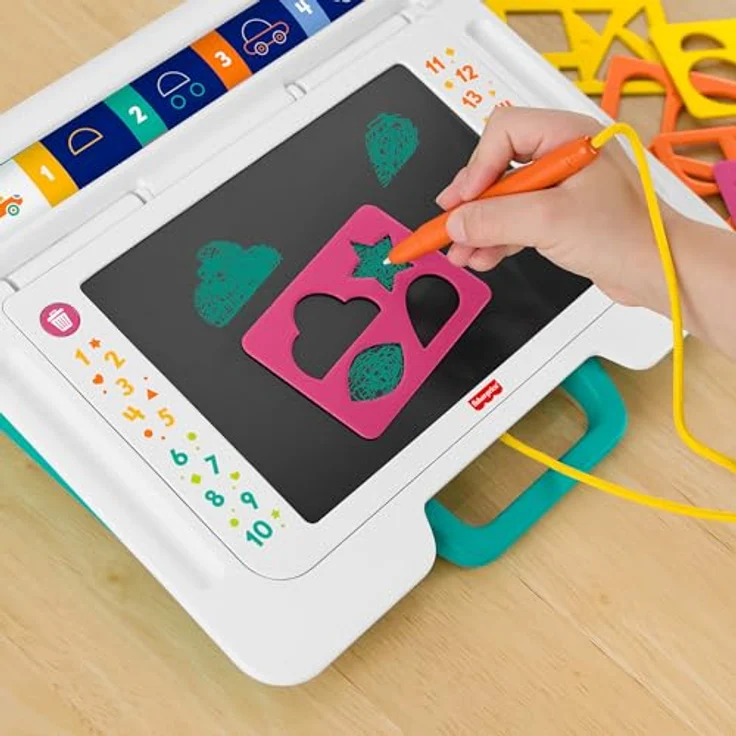 Fisher-Price® Doodle Pro Lernstation, abwischbares Zeichenbrett mit Stylus-Stift und 6 Schablonen, ideal für kreative Kinder – Bild 3