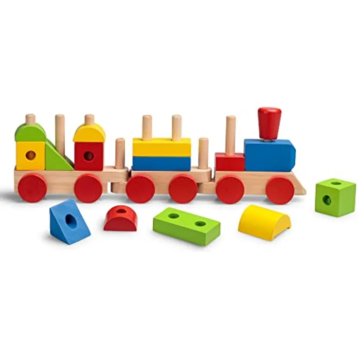 Tobar 36452 Holzstapel 'N' Sounds Zug, stapelbares Massivholzspielzeug mit 3 Zuggeräuschen, verschiedene Designs und Farben