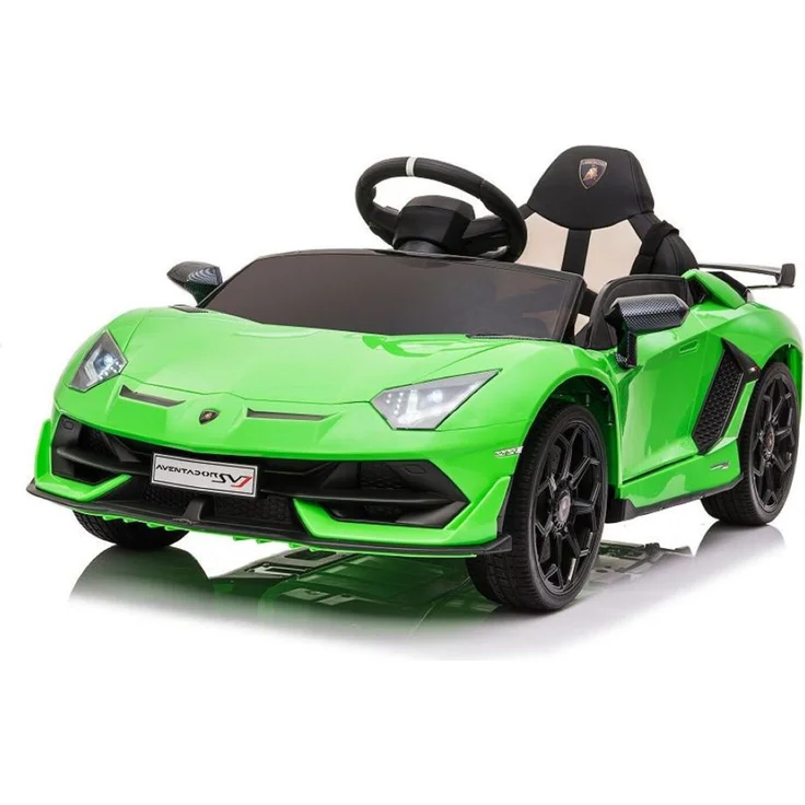 ES-Toys Lamborghini Aventador SVJ, Kinder Elektroauto mit EVA-Reifen, Sicherheitsgurt und MP3-Anschluss, grün