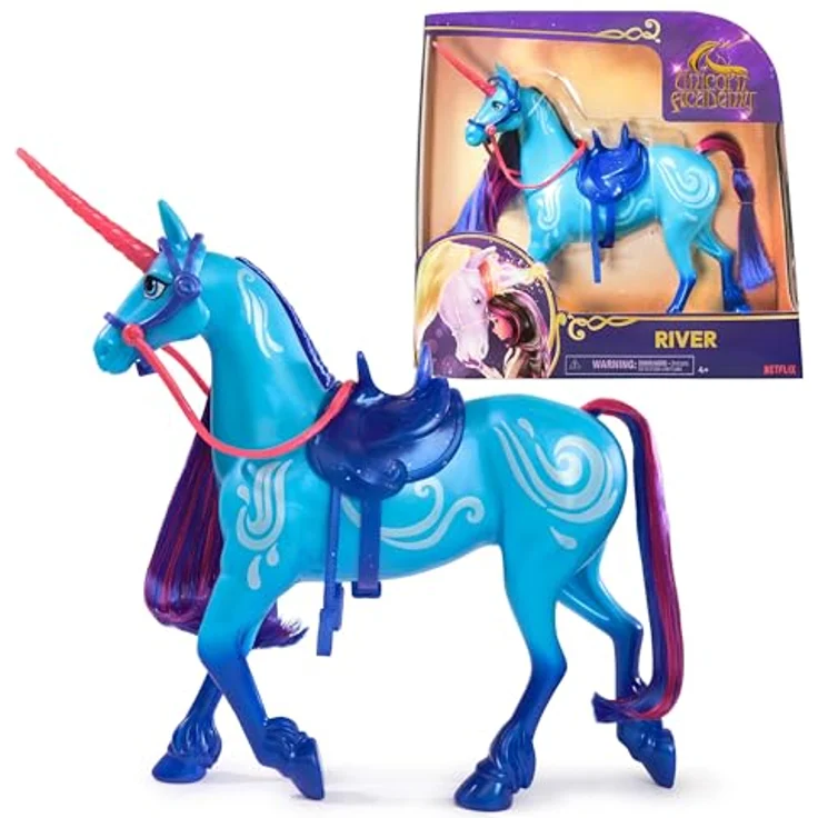 Spin Master Unicorn Academy - Einhorn River, Sammelfigur mit glitterigem Horn und buntem Pferdeschweif, inspiriert von der Netflix-Serie – Bild 1