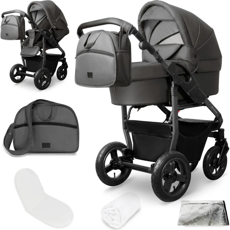 Bergsteiger Capri Kombikinderwagen 2-in-1, Babywanne & Sportsitz, luftbereifte mit Federung, höhenverstellbarer Griff, faltbar, inklusive Zubehör
