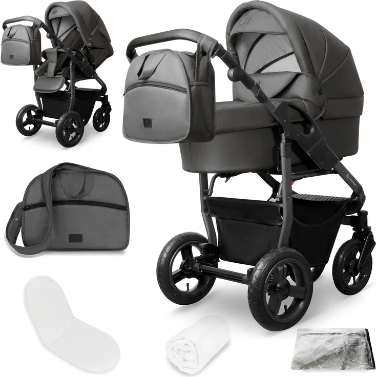 Bergsteiger Capri Kombikinderwagen 2-in-1, Babywanne & Sportsitz, luftbereifte mit Federung, höhenverstellbarer Griff, faltbar, inklusive Zubehör