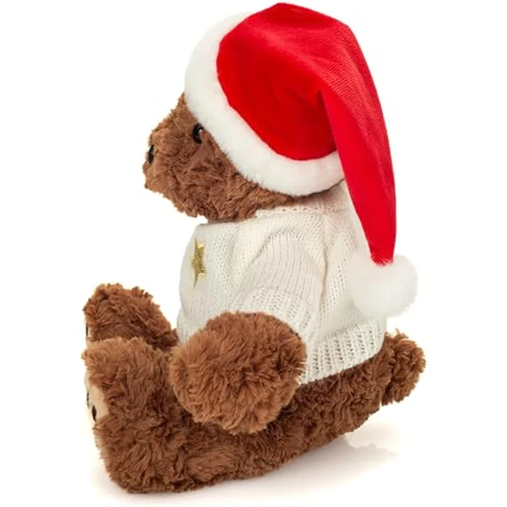 Teddy Hermann® Kuscheltier Weihnachtsteddy mit Pullover, 30 cm, braun mit weißem Pullover und roter Weihnachtsmütze – Bild 2
