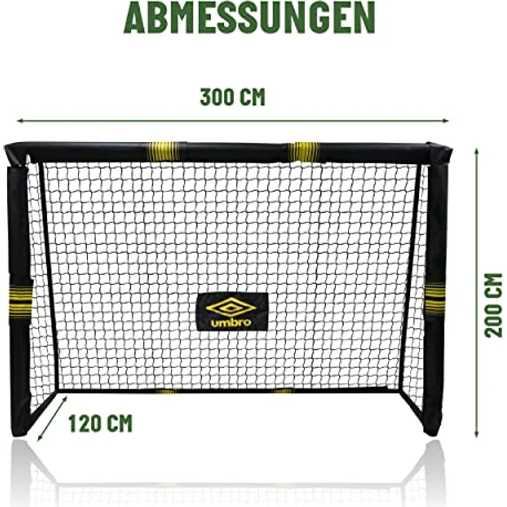 Umbro Fußballtor - 300 x 200 x 120 cm - Metall - Fußballtrainingsgeräte für alle Altersgruppen - Einfache Montage - Schwarz/Gelb – Bild 3