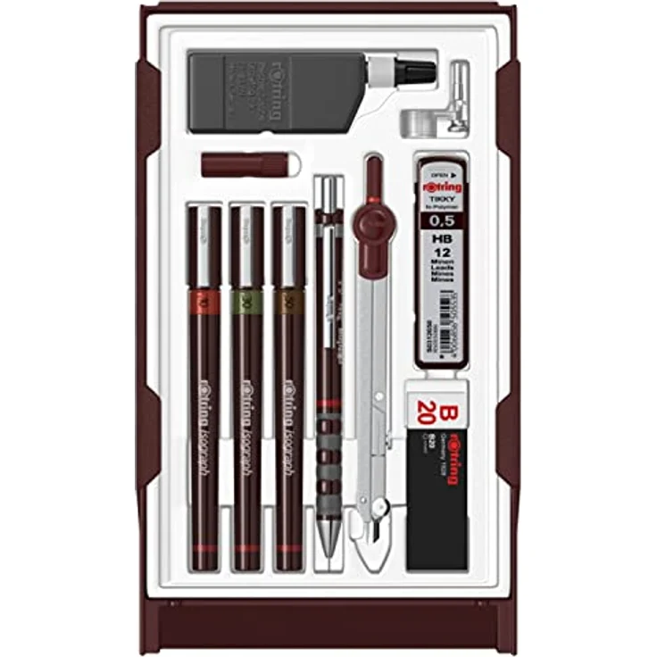 Rotring Isograph Master Set, technische Schreibstifte mit verchromten feinen Spitzen und nachfüllbarem Tintenreservoir, Burgund, 3 Strichbreiten – Bild 1