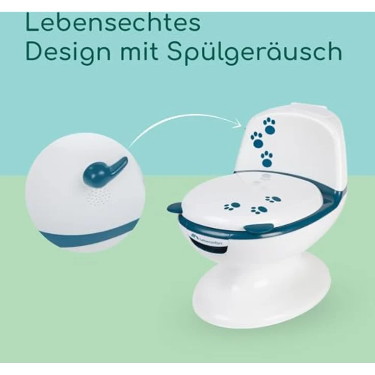 Bebeconfort Mini-Toilette mit Spültaste und realistischen Spülgeräuschen, Blau, für Töpfchentraining mit Spritzschutz und herausnehmbarer Schüssel – Bild 5