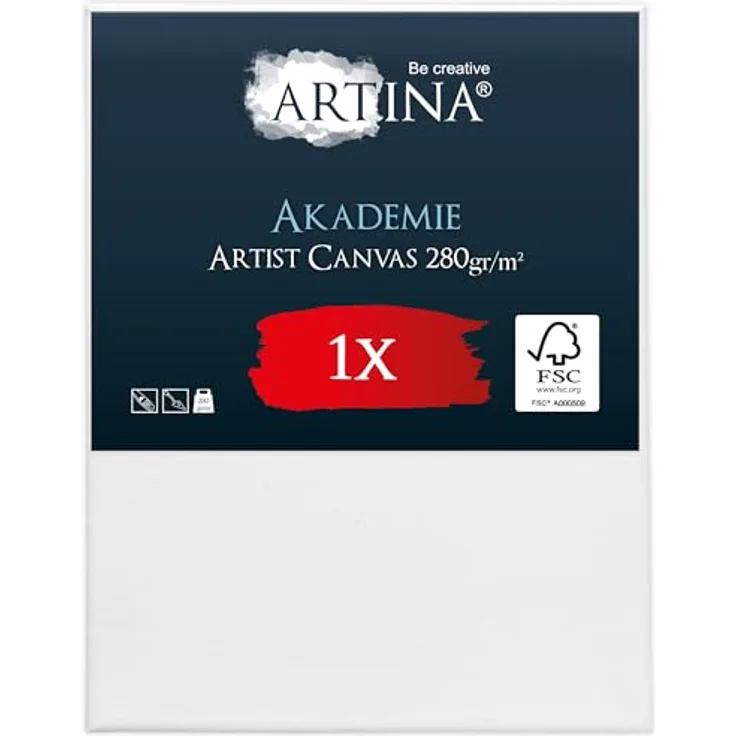 Artina Akademie Keilrahmen-Leinwand 40x50cm, 280g/m², 5er Set, säurefrei, weiß vorgrundiert