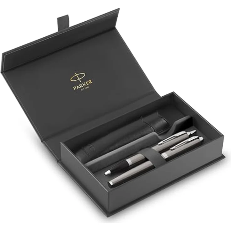 Parker Pen IM Geschenkset, Füllfederhalter und Kugelschreiber in eleganter Geschenkbox, Silber, 2er Set – Bild 1