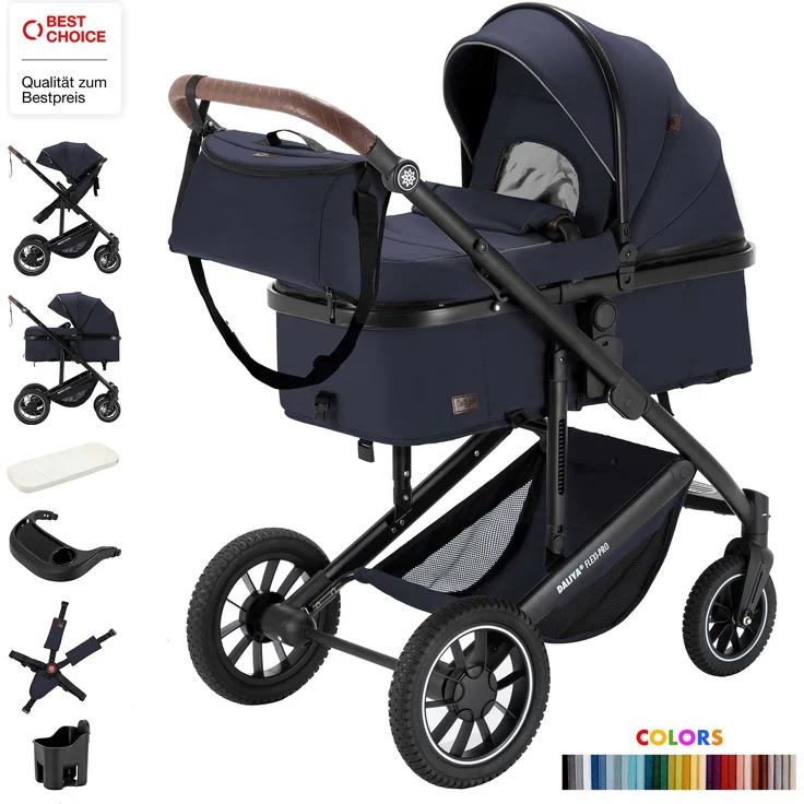 Daliya FLEXI-PRO 2in1 Kombikinderwagen & Buggy, leichter Reisekinderwagen mit umstellbarem Sportsitz, großem Einkaufskorb und 5-Punkt-Sicherheitsgurt