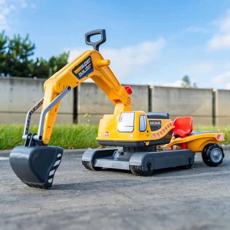 Falk 140A Bagger, Spielzeugauto mit drehbarer Kabine und tollem Zubehör, rot – Bild 2