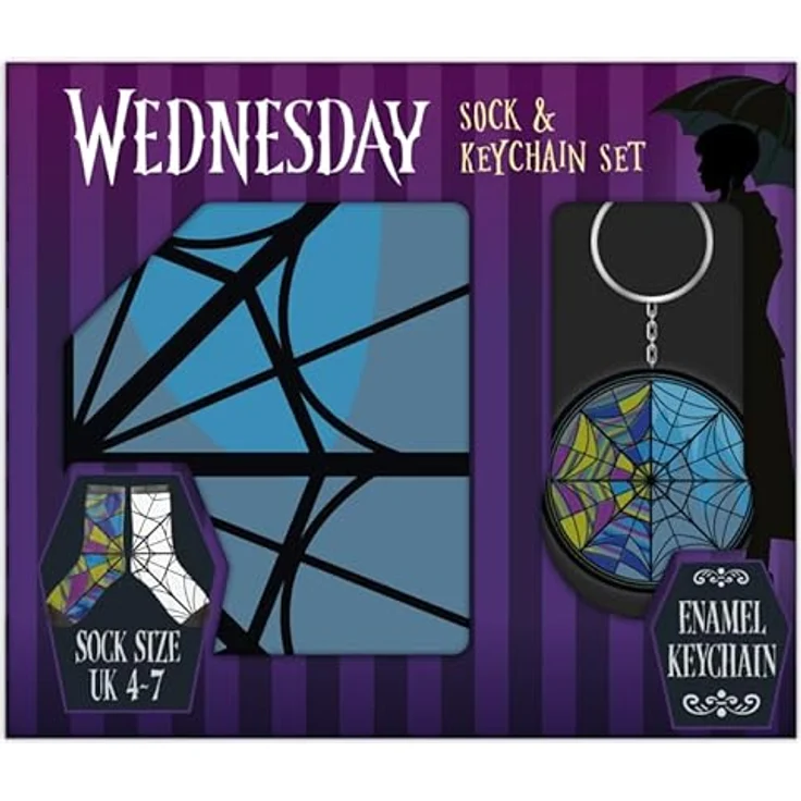 Blue Sky Studios Wednesday – Socken & Schlüsselanhänger Set, vielseitiges Design – Bild 1