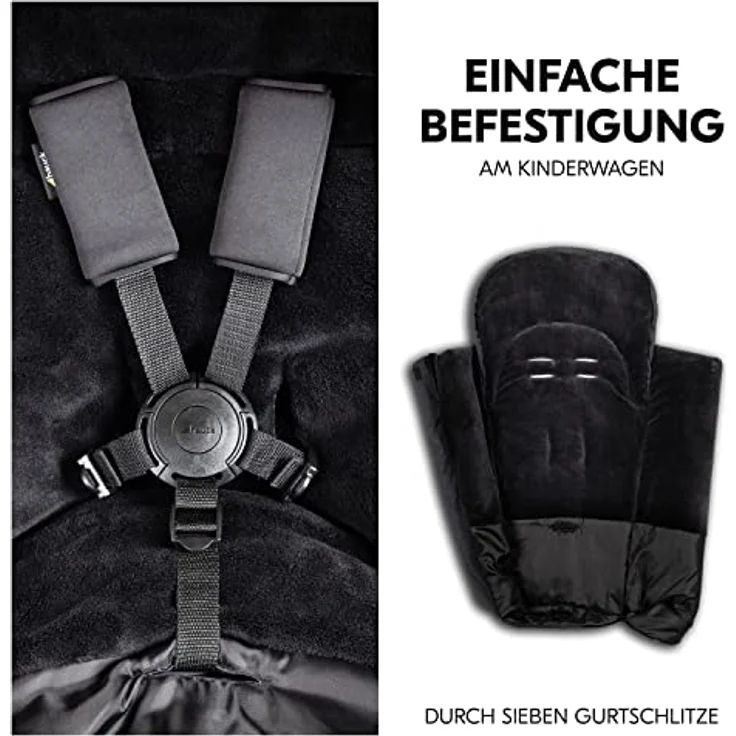 Hauck Universal Fußsack für Buggys und Fahrradanhänger, Warmes Fleece, Einfache Installation mit 5-Punkt-Gurt, Anti-Rutschschutz, Zwei-Wege-Zipper, Maschinenwaschbar, Faltbar, Schwarz, 56711 - Preisvergleich – Bild 4