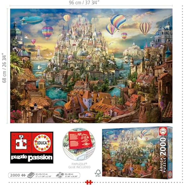 Educa - Puzzle 2000 Teile für Erwachsene | Die Stadt der Träume, 96 x 68 cm, inkl. FixPuzzle Kleber, ab 14 Jahren – Bild 3