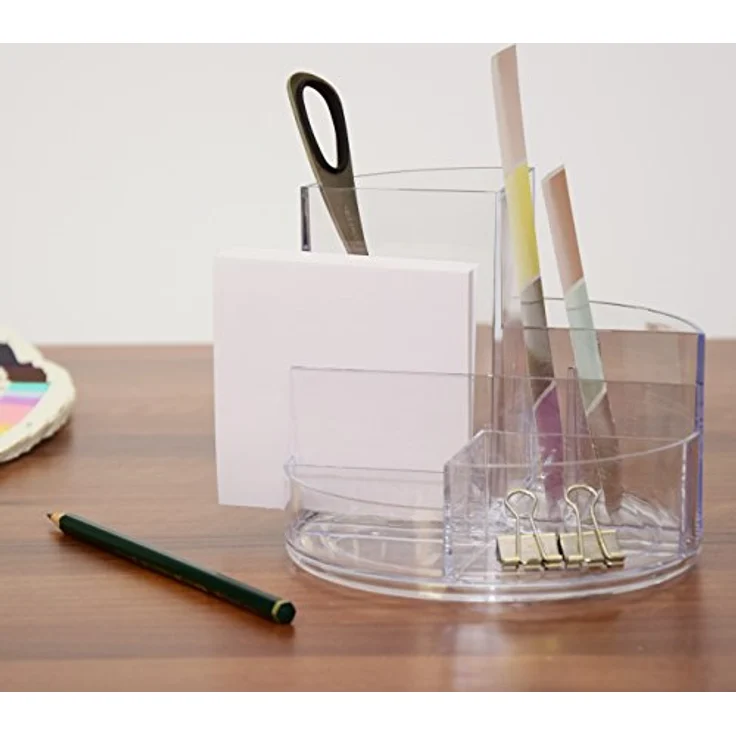 Maul Schreibtischorganizer MAULrundbox 140x125mm | Stilvoller Organizer mit 6 Fächern | Zur Aufbewahrung von Stiften, Schere und Notizkarte | Praktische Ablage für Büro und Schreibtisch | Transparent – Bild 3