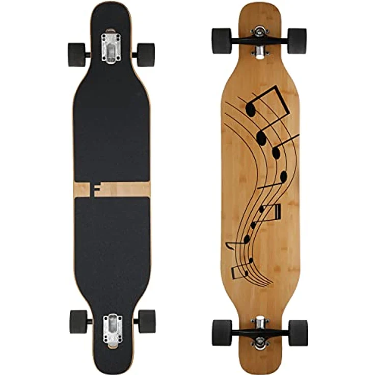 FunTomia FunTomia Longboard mit 3 Flex Stufen Skateboard Drop Through Cruiser Komplettboard Mach1 Speed Kugellager T-Tool (Flex3 bis 68kg, Musik - Bambus/Ahornholz) – Bild 1