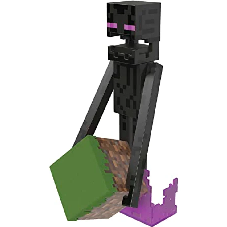 MINECRAFT Diamond Level Enderman Figur - 14 cm Sammelfigur mit beweglichen Gelenken, Diamond Level Zubehör, beflocktem Grasblock, für Erwachsene in der Minecraft Community, HLN40 – Bild 2