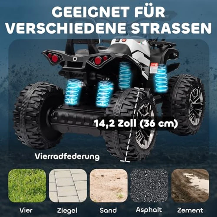 HOMCOM Elektro-Quad Kinderquad mit Scheinwerfer, 12V Motor, USB-Anschluss, geeignet für Kinder von 3-5 Jahren, weiß – Bild 4