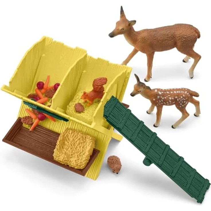 Schleich Fütterung der Waldtiere, Spielset mit Rotwild Kuh, Kalb und Futterkrippe, ca. 12 x 12,5 x 10 cm – Bild 5