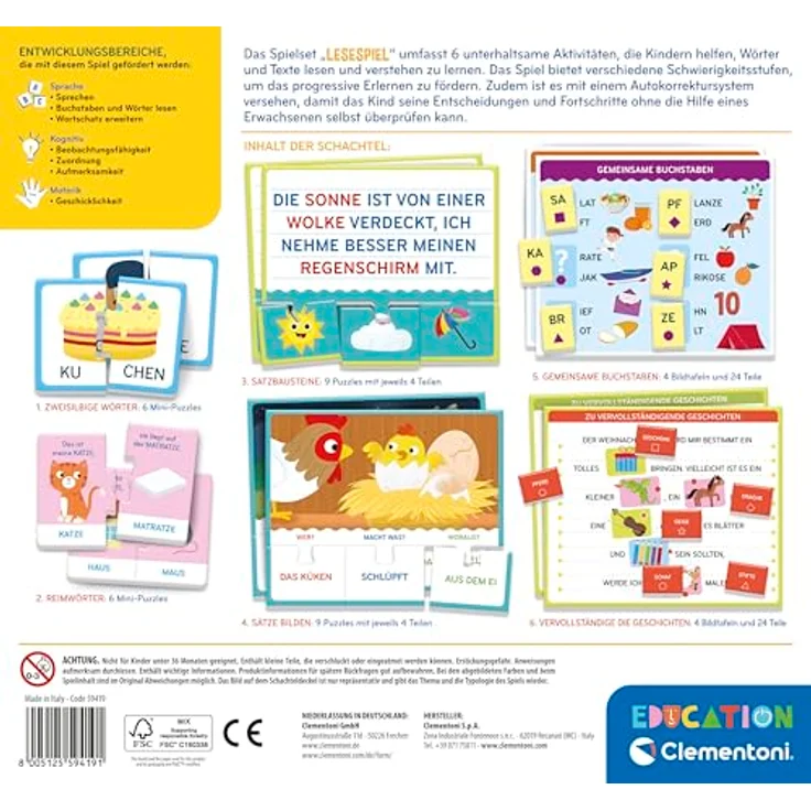Clementoni® Spiel Education, Lese-Spiel mit 6 Schreib- und Löschtafeln, Lernspiel Made in Italy – Bild 4