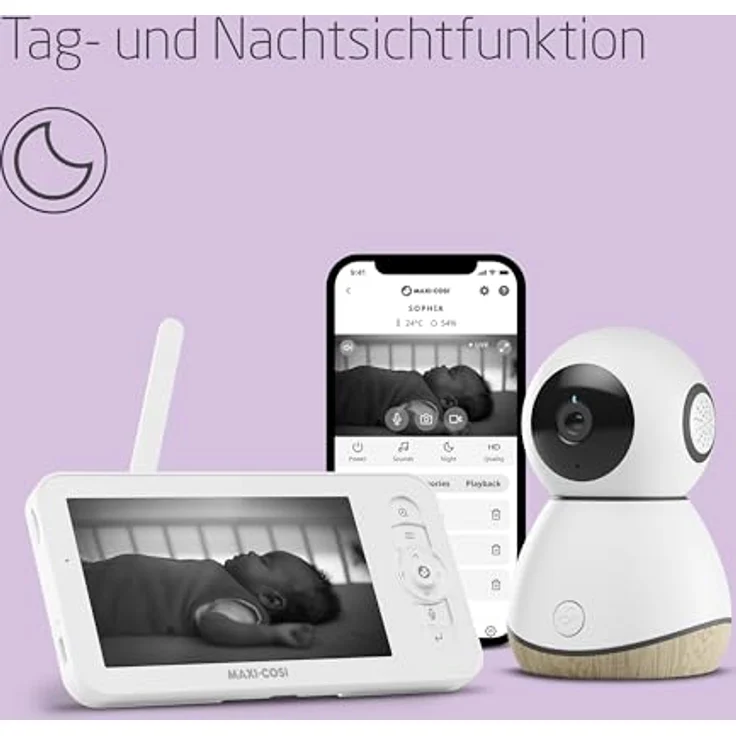 Maxi-Cosi MC See Baby Monitor Pro, Babyphone mit Kamera und Bewegungserkennung, 200 m Reichweite, einschließlich Schlaflieder und Temperaturüberwachung – Bild 6