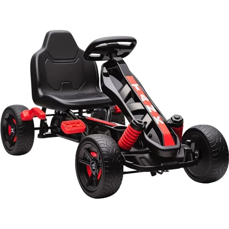 AIYAPLAY Go-Kart für Kinder 3-6 Jahre, mit Handbremse, automatischem Kupplungssystem, Vor- und Rückwärtsgang, rot