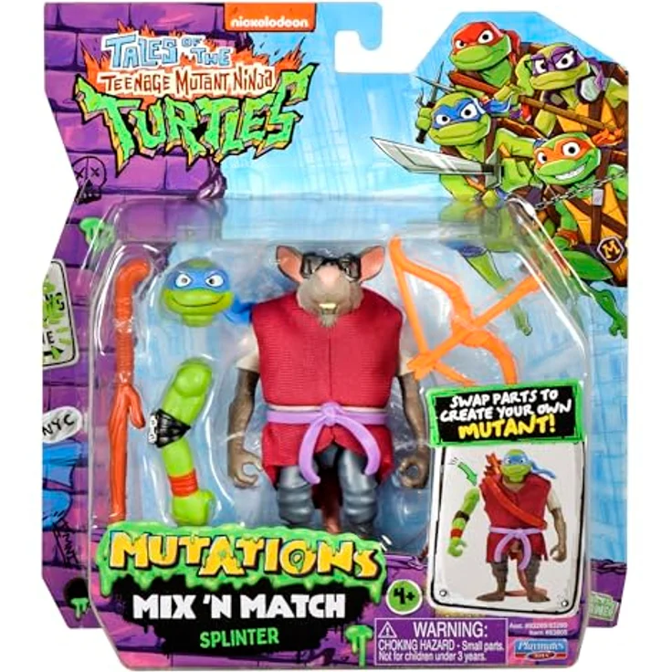 Teenage Mutant Ninja Turtles Mutations Mix and Match Splinter, Sammelfigur 11,4 cm mit austauschbaren Gliedmaßen und Zubehör – Bild 1