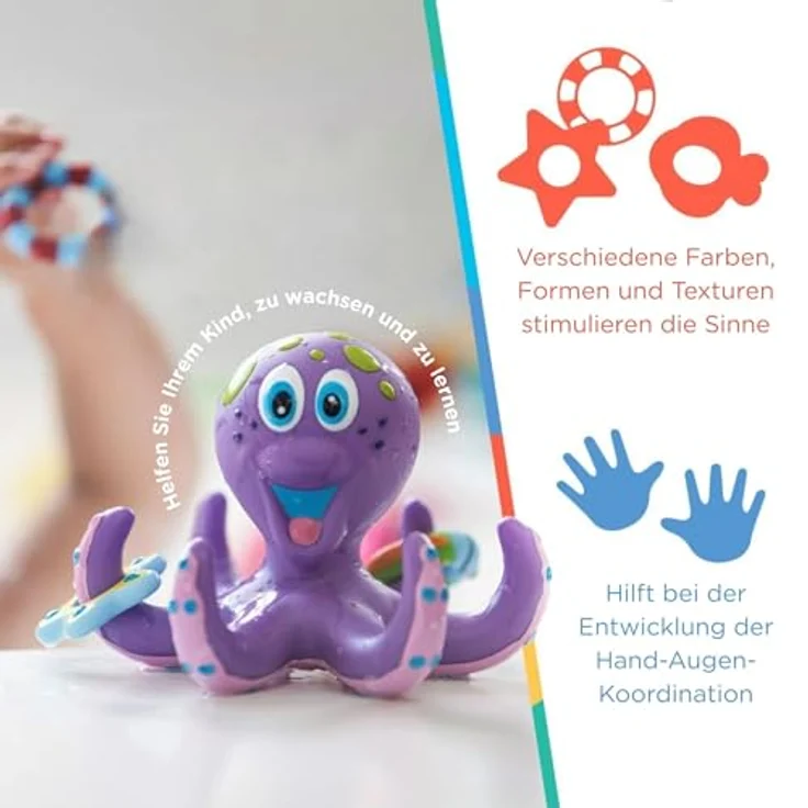 Nuby Schwimmende Krake mit 3 Ringen, Interaktives Badspielzeug für Babys und Kinder, Fördert Hand-Augen-Koordination, Ab 18+ Monaten – Bild 4