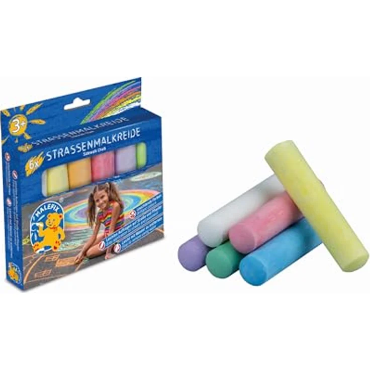 Pustefix MALEFIX Straßenmalkreide 6er Set, leuchtende und wasserlösliche Kreide für Kinder und Erwachsene, vielfältige Farben für kreative Outdoor-Kunstwerke – Bild 1