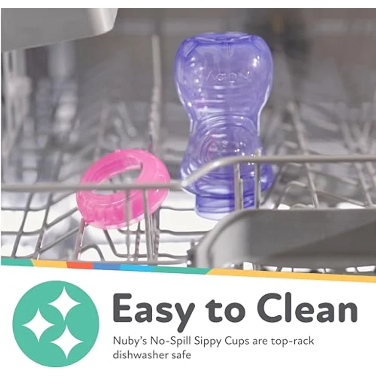 Nuby No-Spill Schnabelbecher mit flexiblem Strohhalm, rosa, 300 ml, 3er-Pack, auslaufsicher, für 12+ Monate – Bild 5