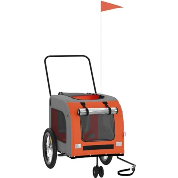 vidaXL Fahrradhundeanhänger Fahrradanhänger Hunde Orange und Grau Oxford-Gewebe und Eisen mit PVC-Dach und maximaler Tragfähigkeit von 45 kg – Bild 7