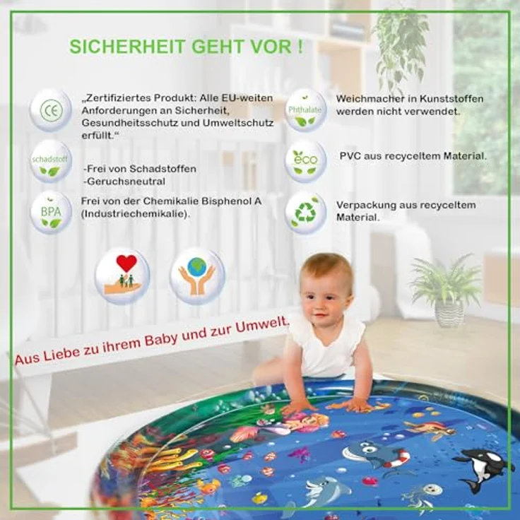 Glinbo XXL Wassermatte Baby, Bauchlage Spielzeug BPA-frei, 100 cm, fördert motorische und sensorische Entwicklung – Bild 4