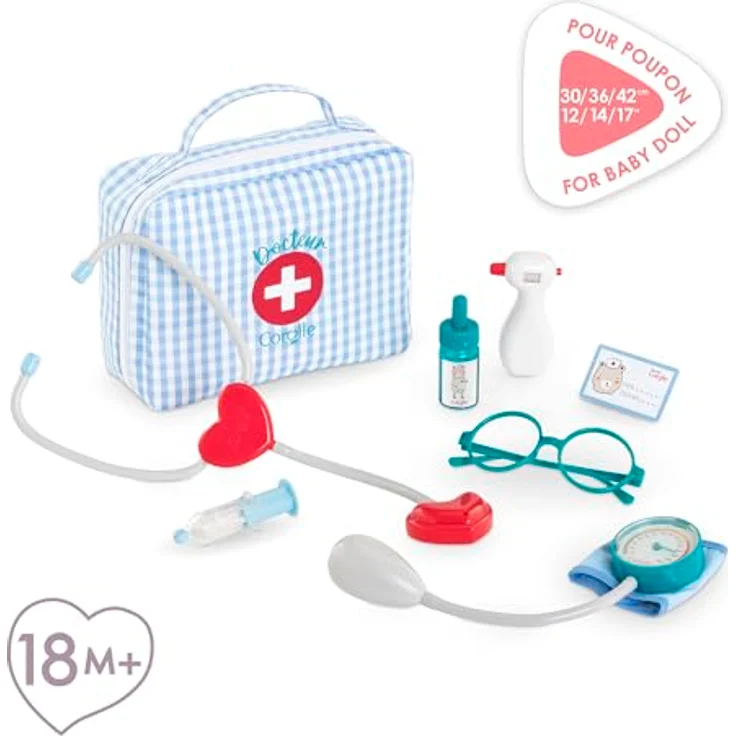 Corolle Koffer Doktor Set, 8 Zubehörteile für 30 cm Puppen, ab 18 Monaten, inklusive Stethoskop und Arztkoffer, 9000111140 – Bild 2
