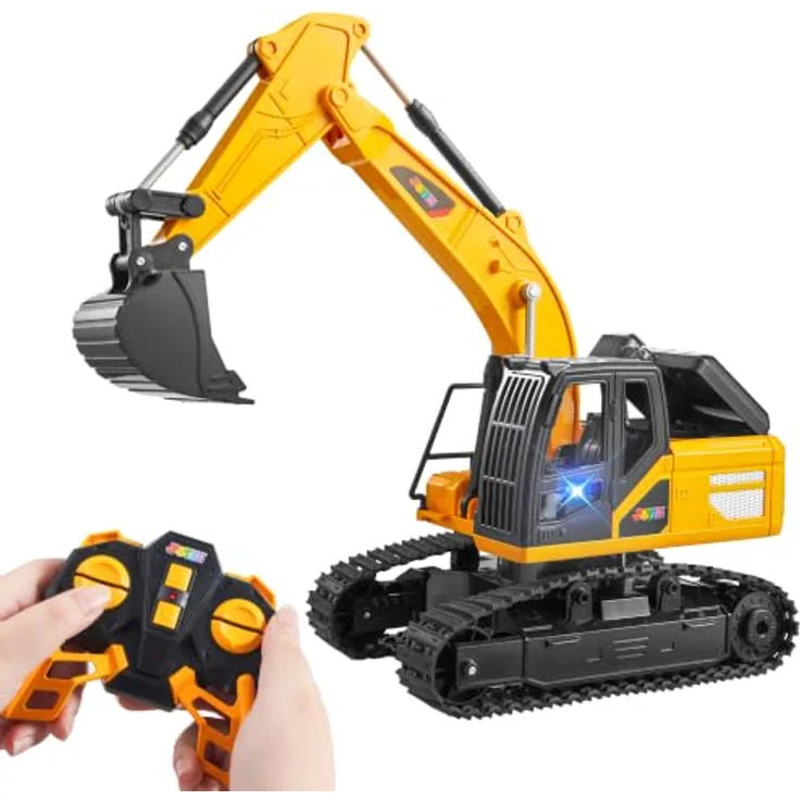 JOYIN RC-Bagger, Ferngesteuertes Bagger Spielzeug mit 2,4 GHz Fernbedienung, LED-Leuchten und 2 Akkus für Kinder ab 3 Jahren