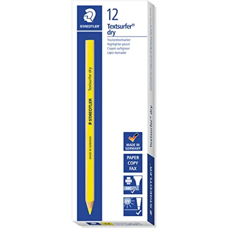 STAEDTLER Textmarker Textsurfer Dry, Gelb, 12 Stück, 4 mm Dicke, aus Holz