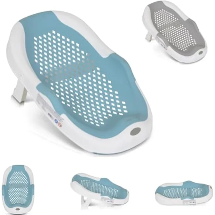 Moni Baby Badesitz Meshy, faltbar und rutschfest mit Stützfuß, Wanneneinlage ab Geburt, Farbe: blau