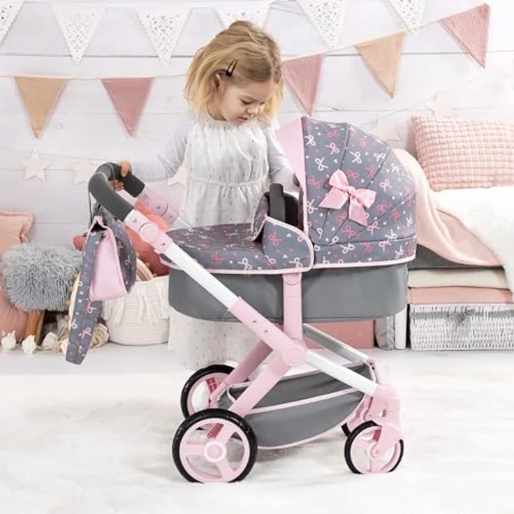 Bayer Design Puppenwagen Xeo, höhenverstellbar und wandelbar, mit Tasche und schwenkbaren Vorderrädern, geeignet für Puppen bis 46 cm – Bild 2