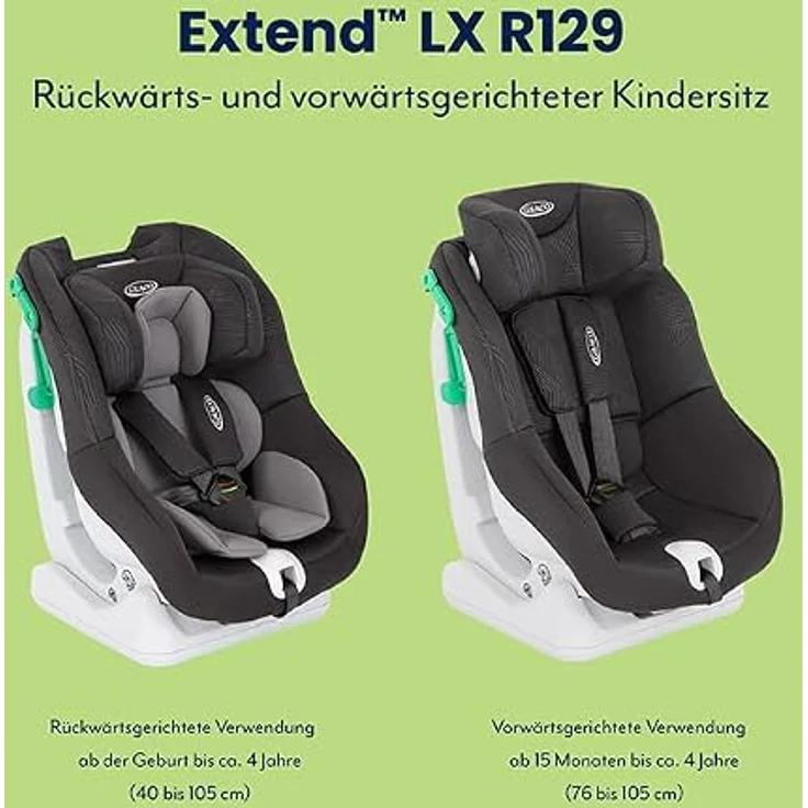 Graco Reboarder-Kindersitz Extend LX R 129, für Kinder von 40 cm bis 105 cm, Installation mit Fahrzeuggurt, Sitzverkleinerer, Midnight – Bild 4
