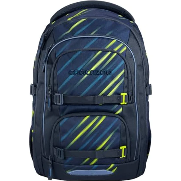 Coocazoo Porter Schulrucksack „Fast Lime”, ergonomischer & anpassbarer Tornister, schwarz-blau, höhen- & größenverstellbar mit Brustgurt & Hüftgurt, ab der 3. Klasse, 5 Fächer, reflektierend, nachhaltig aus 100% PFC-freiem Material – Bild 1