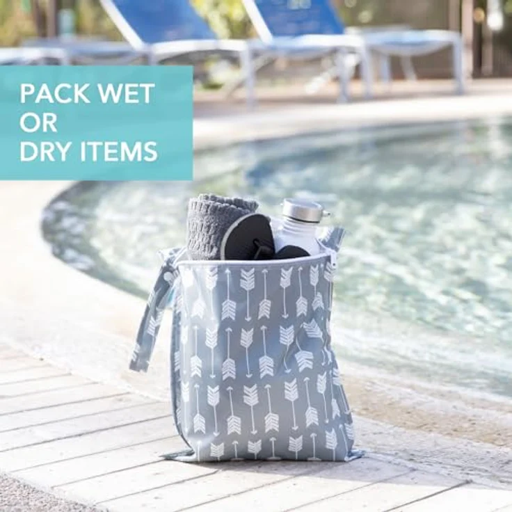 Bumkins wasserdichte Wetbag, Wiederverwendbare Nasstasche für Stoffwindeln - Arrow (Pfeile), wasserdicht, auslaufsicher, praktischer Riemen mit Druckknopf, pflegeleicht und waschbar – Bild 3