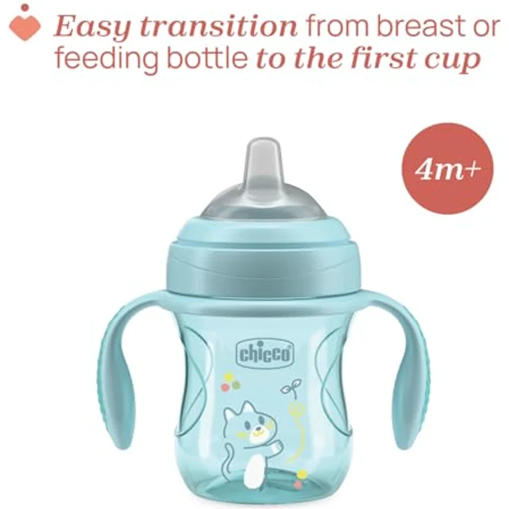 Chicco Transition Trinklernbecher, auslaufsicherer 200ml Becher mit ergonomischer Silikontülle, doppeltem Anti-Kolik-Ventil, BPA-frei, 4+ M, Hellblau – Bild 3