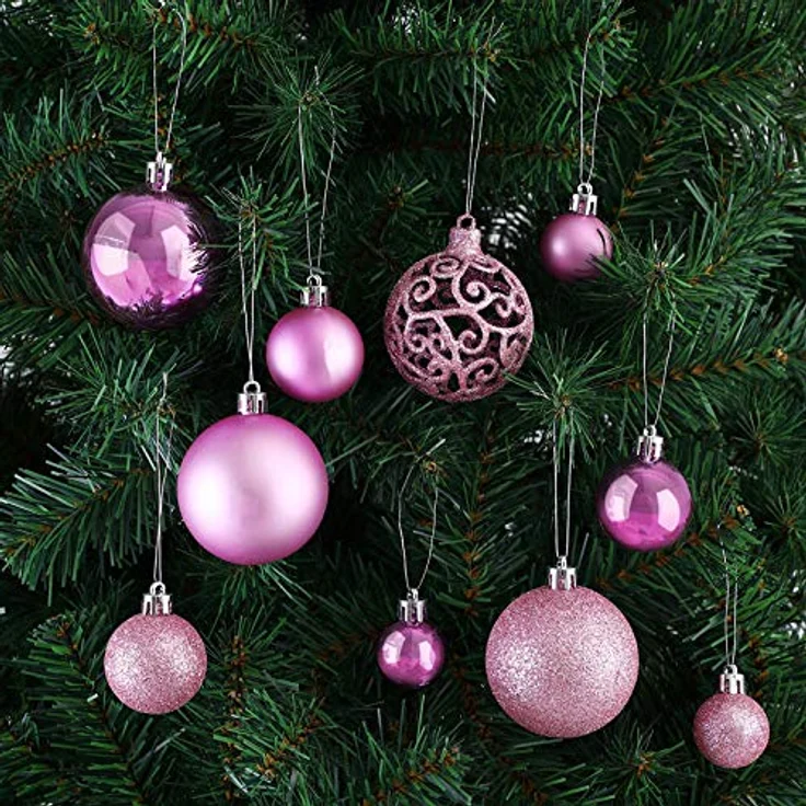 DEUBA® Weihnachtskugeln 100tlg Ø 3-6cm Kunststoff matt glänzend Christbaumkugeln Christbaumschmuck Anhänger Weihnachtsbaumkugeln Weihnachtsdeko Rosa – Bild 4
