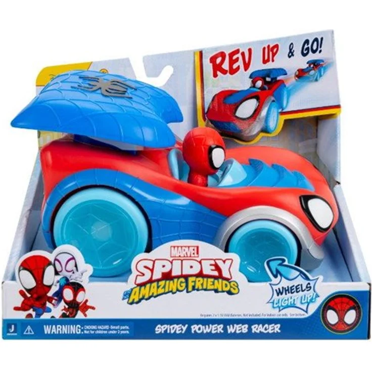 Spidey and His Amazing Friends Spidey Power Web Racer, Fahrzeug mit herunterdrückbarem Spoiler, Spidey-Kopf-Launcher und leuchtenden Rädern für actionreiche Rennen – Bild 7