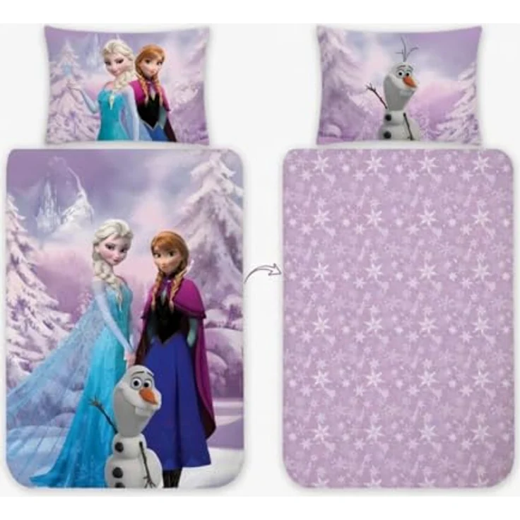 Brandmac Bettwäsche Eiskönigin, 100 % Baumwolle, Bettbezug für kleines Bett, 100 x 135 cm + Kissenbezug 40 x 60 cm, wendbar, mit Elsa, Anna und Olaf, bunt – Bild 4