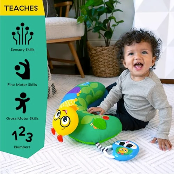 Baby Einstein Cal-a-Pillow™ Tummy Time Aktivitätskissen, Kinderkissen mit 9 multisensorischen Elementen, geeignet für Babys von 0-12 Monaten, abwischbar, dreisprachig (Englisch, Spanisch, Französisch) – Bild 4