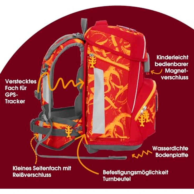 Hama Schulranzen Space, 5tlg. Set in Dragon Toro mit verstellbarer Rückenlänge, inkl. Federmäppchen, Schlamperetui, Turnbeutel und Magic Mags – Bild 3